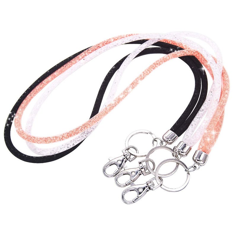 Ascrafter Bling Crystal Lanyard Strap with Metal Clasp & Keyring  Rhinestone Neck Badge Lanyards for Women  ID Card & Keys Strap - 3 Pack - Image 2